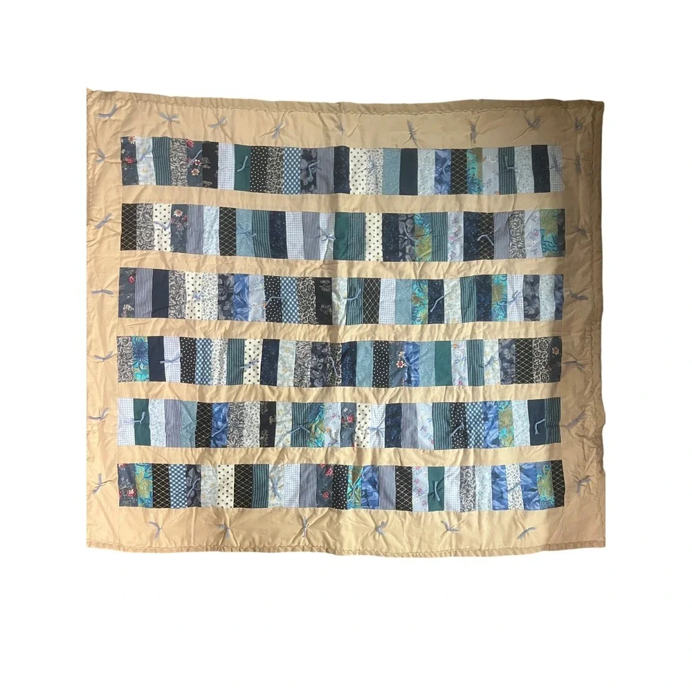 Handmade Patchwork Tied Quilt Blue Floral Paisley Nursery Crib Cottage 42x42